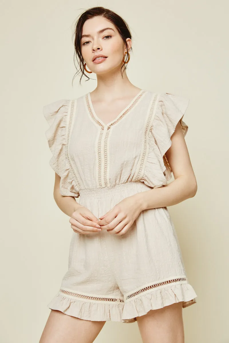 Womens Ruffle Smock Waist Romper sold by Hayden