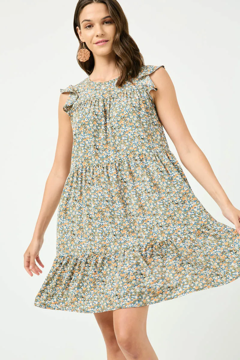 Womens Ruffle Sleeve Tiered Floral Dress sold by Hayden product image thumbnail 4
