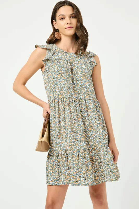 Womens Ruffle Sleeve Tiered Floral Dress sold by Hayden