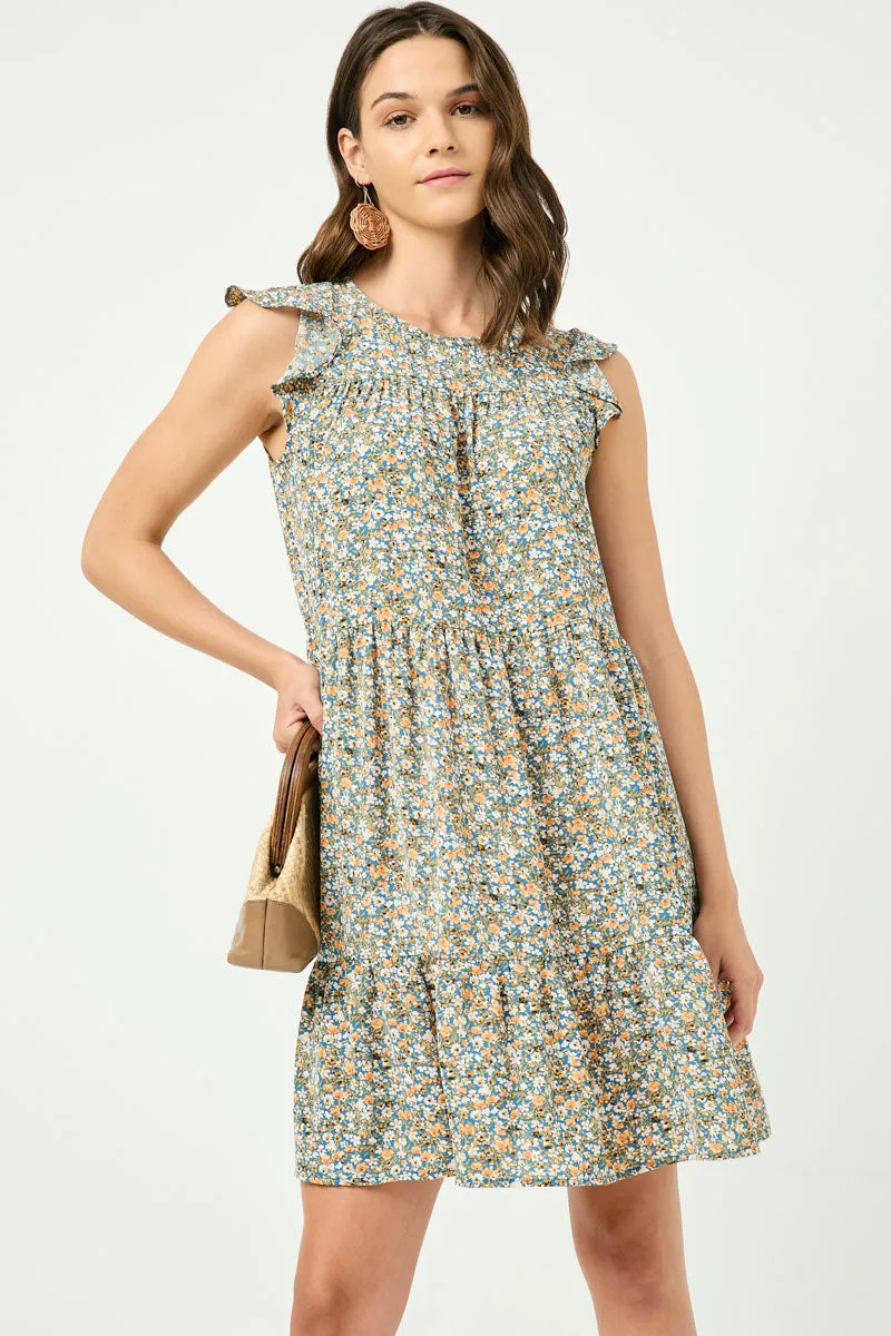Womens Ruffle Sleeve Tiered Floral Dress sold by Hayden