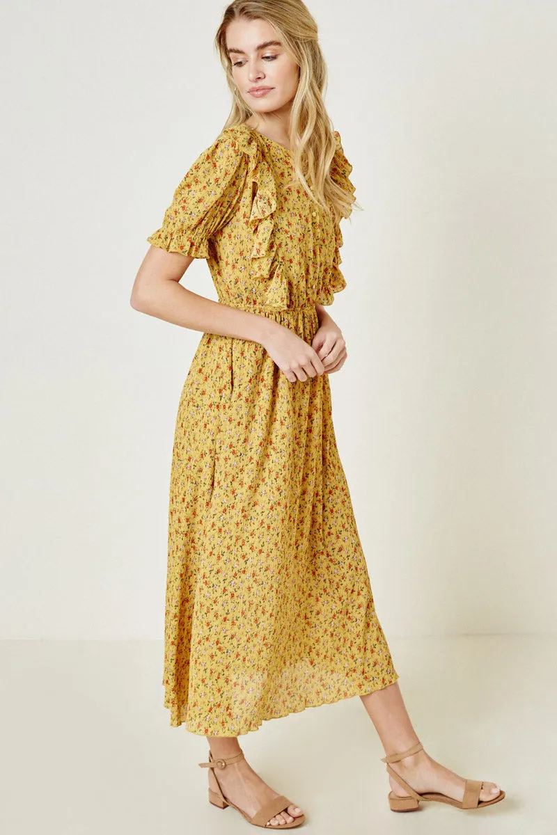 Womens Floral Pleated Button-Down Midi Dress sold by Hayden product image thumbnail 3