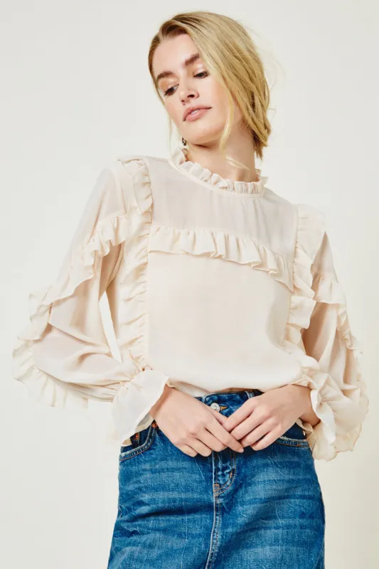 Womens Sheer Ruffle Blouse sold by Hayden