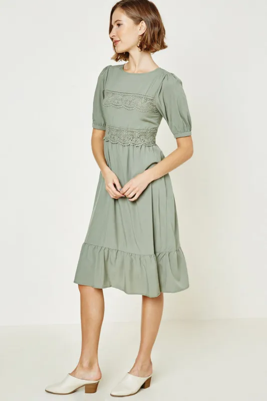 Womens Ruffle Hem Lace Midi Dress sold by Hayden