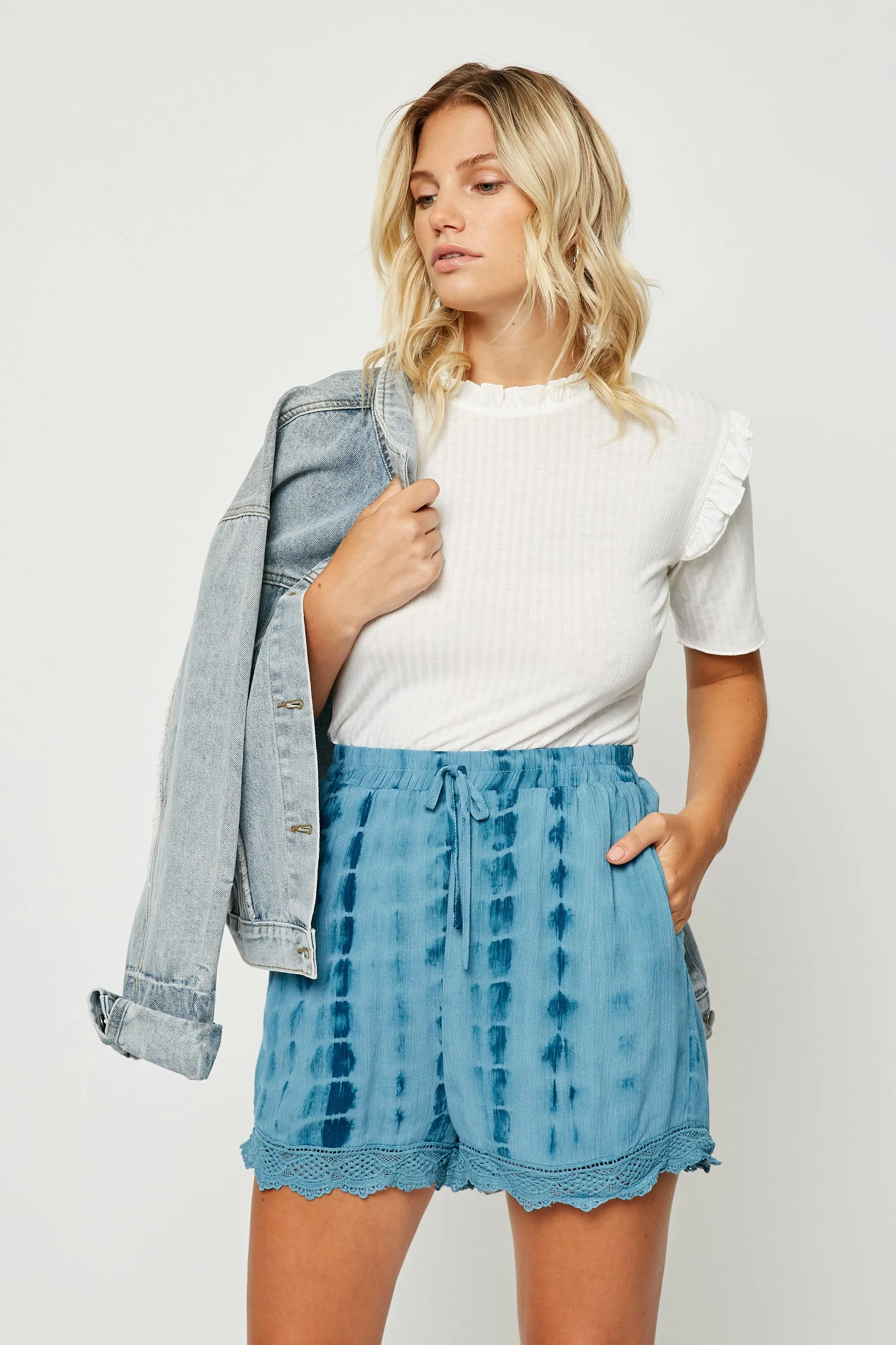 Womens Drawstring Tie Dye Lace Shorts sold by Hayden product image thumbnail 4