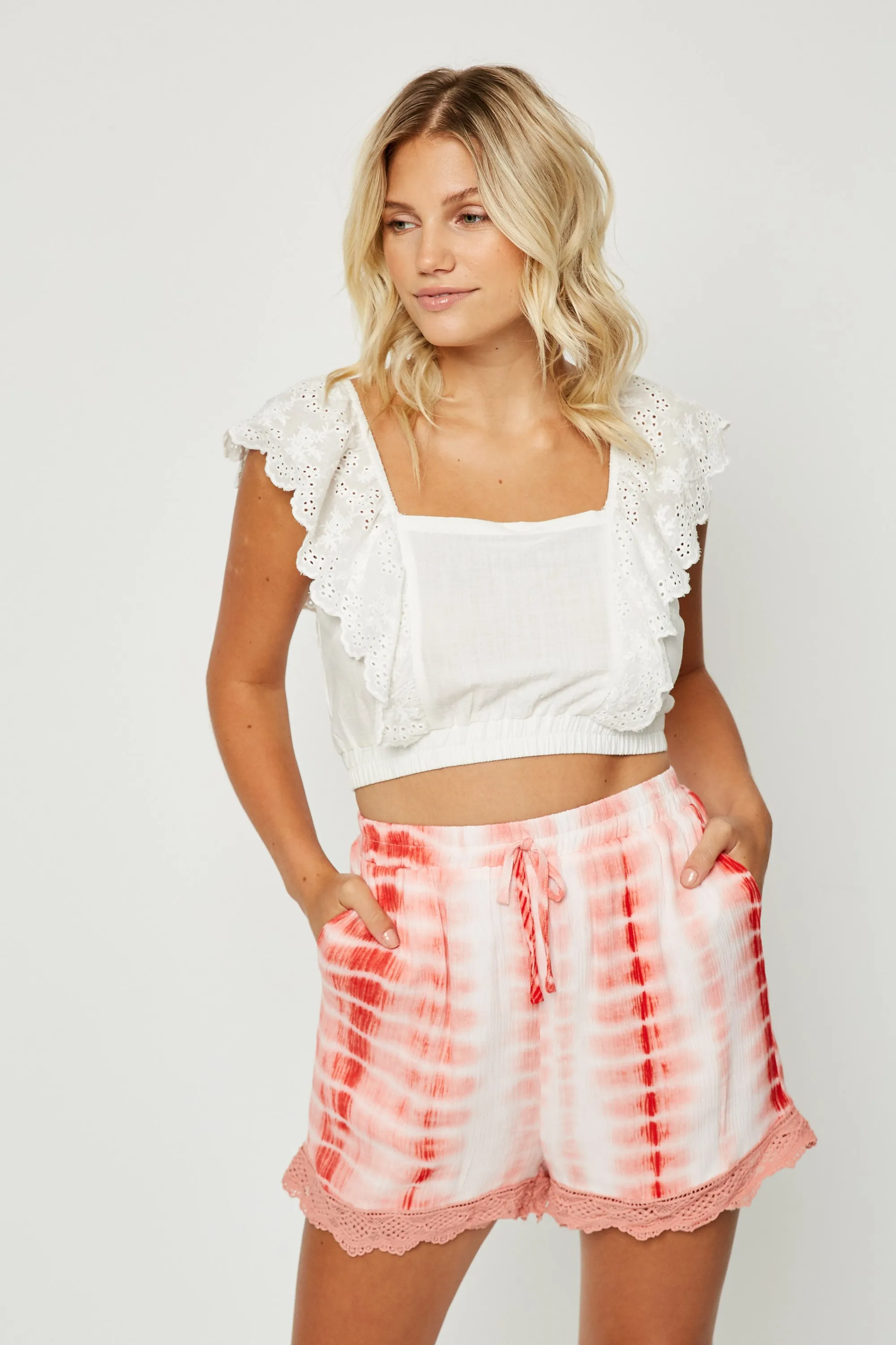 Womens Drawstring Tie Dye Lace Shorts sold by Hayden