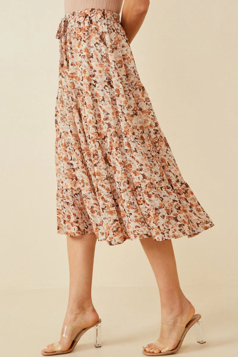 Womens Floral Printed Elastic Waist Midi Skirt sold by Hayden product image thumbnail 3