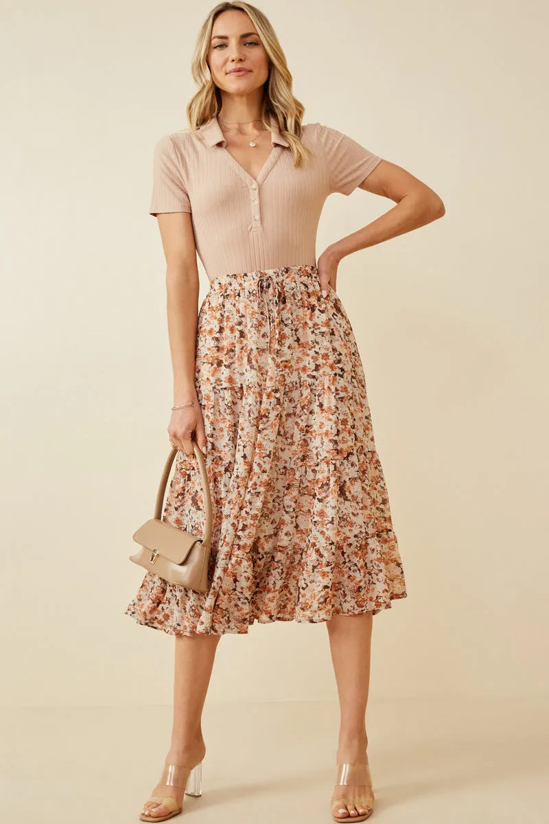 Womens Floral Printed Elastic Waist Midi Skirt sold by Hayden product image thumbnail 5