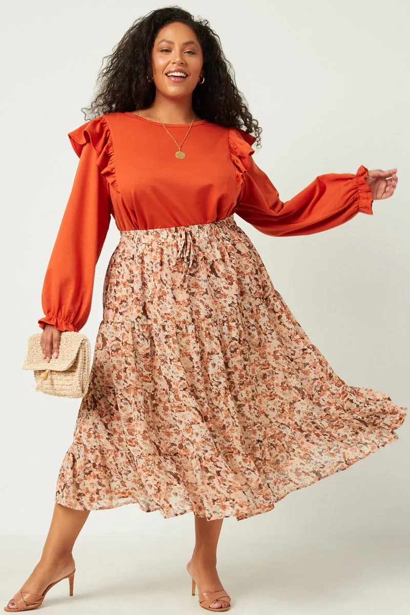 Womens Floral Printed Elastic Waist Midi Skirt sold by Hayden product image thumbnail 2