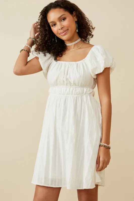 Womens Embroidery Textured Off Shoulder Puff Sleeve Dress made by Hayden