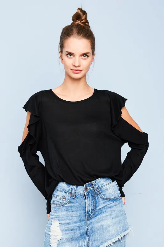 Womens Cold Shoulder Long Sleeve Ruffled Top sold by Hayden