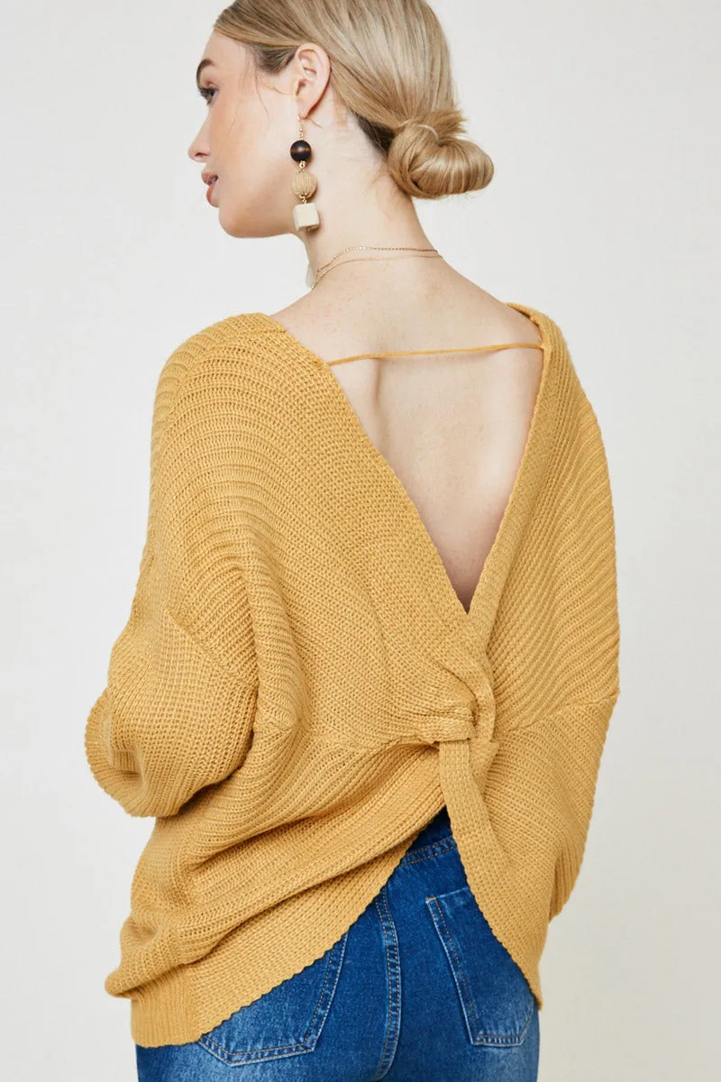 Womens Long Sleeve Pull Over Plunging Twist-Back Knit Sweater sold by Hayden product image thumbnail 2