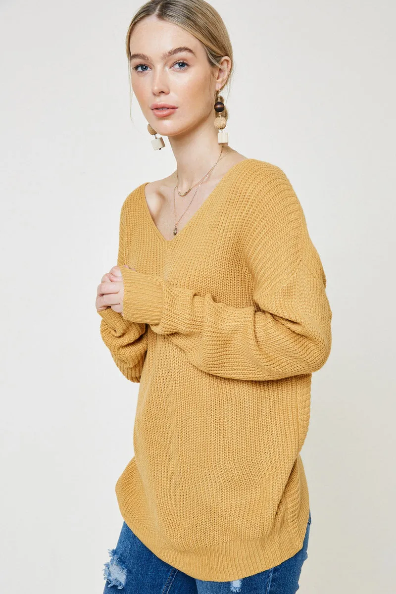 Womens Long Sleeve Pull Over Plunging Twist-Back Knit Sweater sold by Hayden product image thumbnail 3