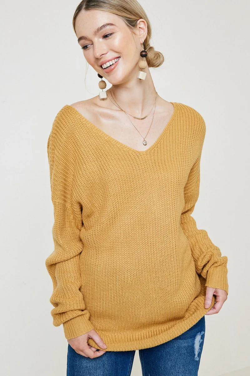 Womens Long Sleeve Pull Over Plunging Twist-Back Knit Sweater sold by Hayden