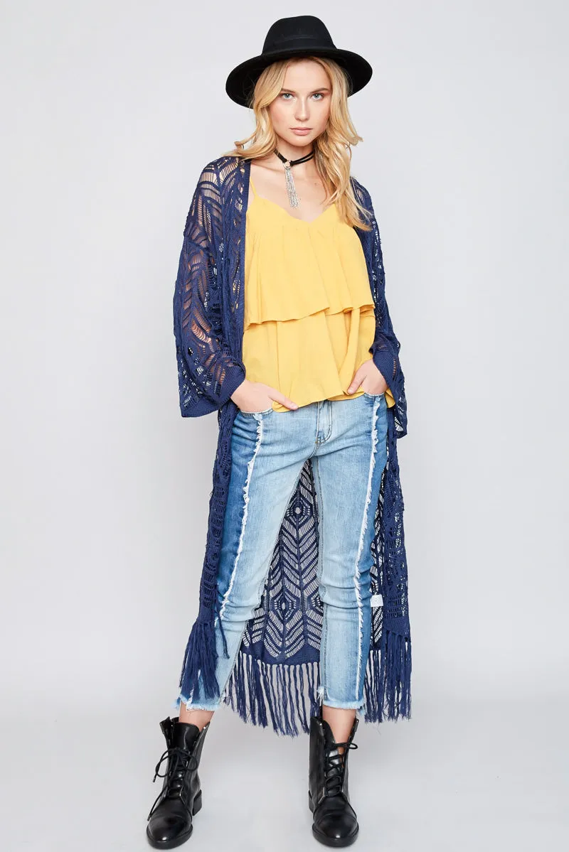 Womens Fringe Bell Sleeve Sweater Duster sold by Hayden