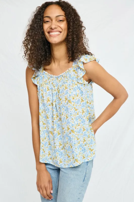 Womens Floral Flutter Sleeve Smocked Bodice Top sold by Hayden