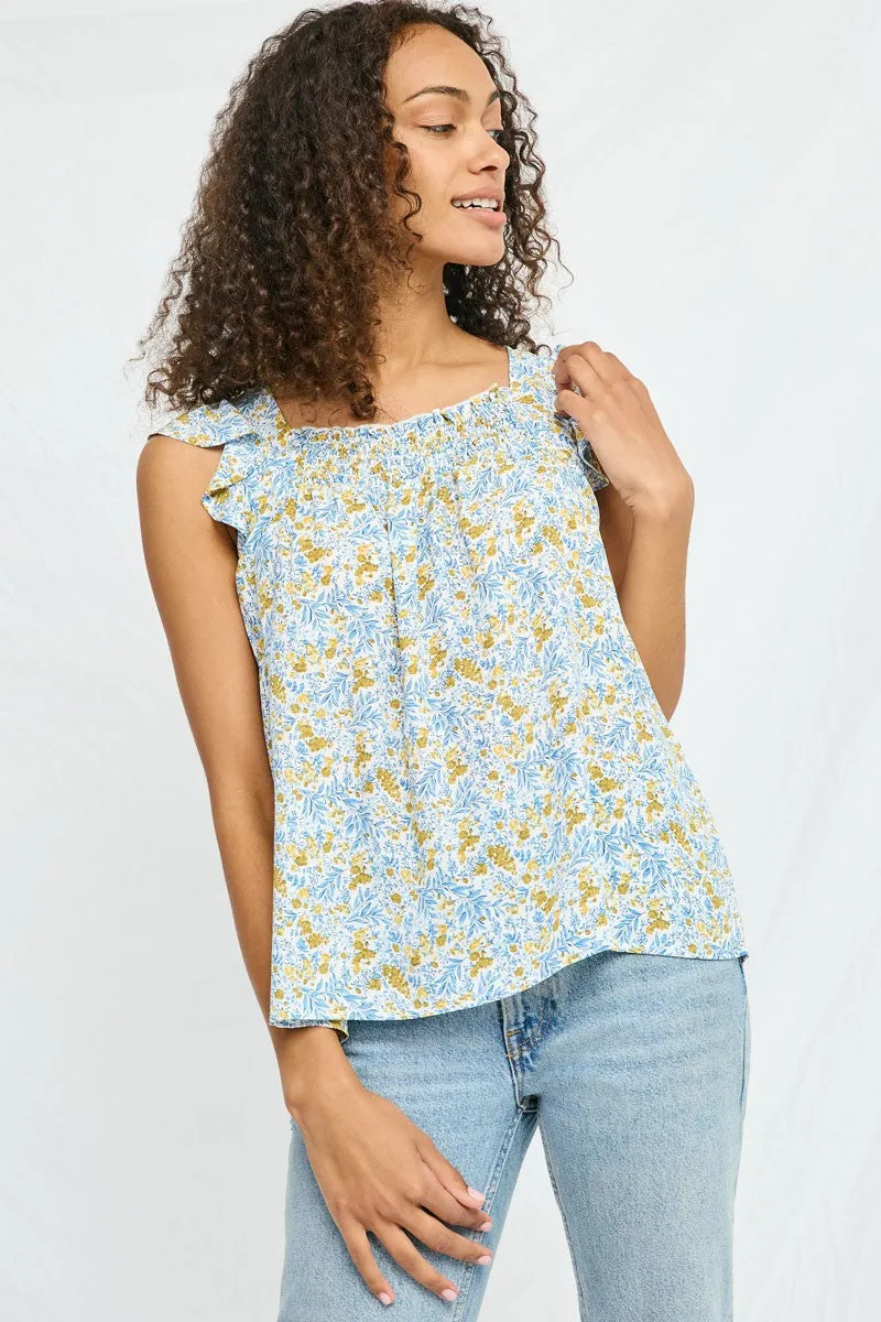 Womens Floral Flutter Sleeve Smocked Bodice Top sold by Hayden product image thumbnail 3