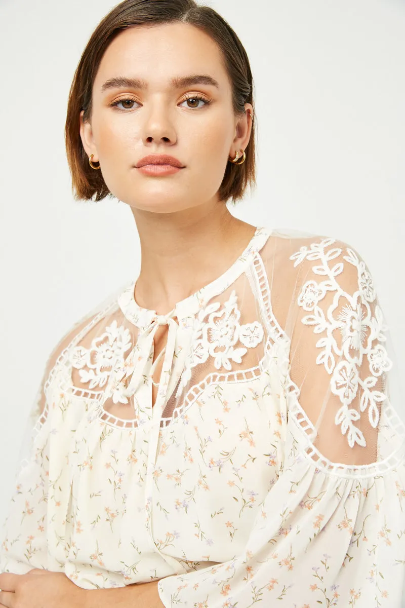 Womens Printed Bell Sleeve Embroidered Lace Top sold by Hayden product image thumbnail 2