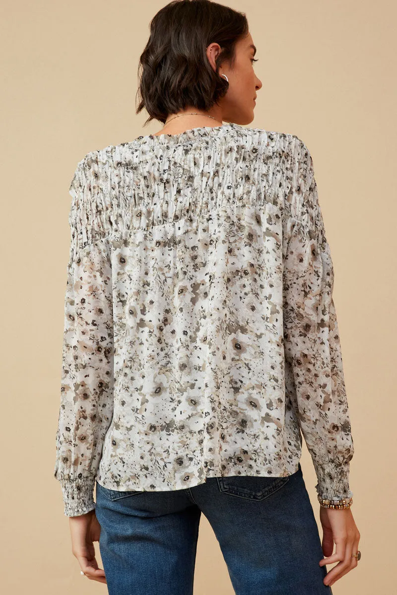 Womens Tie Front Smocked Detail Floral Top sold by Hayden product image thumbnail 5