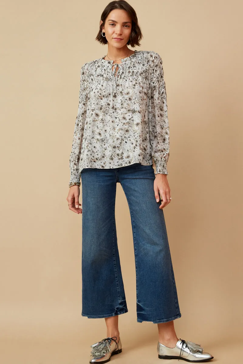 Womens Tie Front Smocked Detail Floral Top sold by Hayden product image thumbnail 3