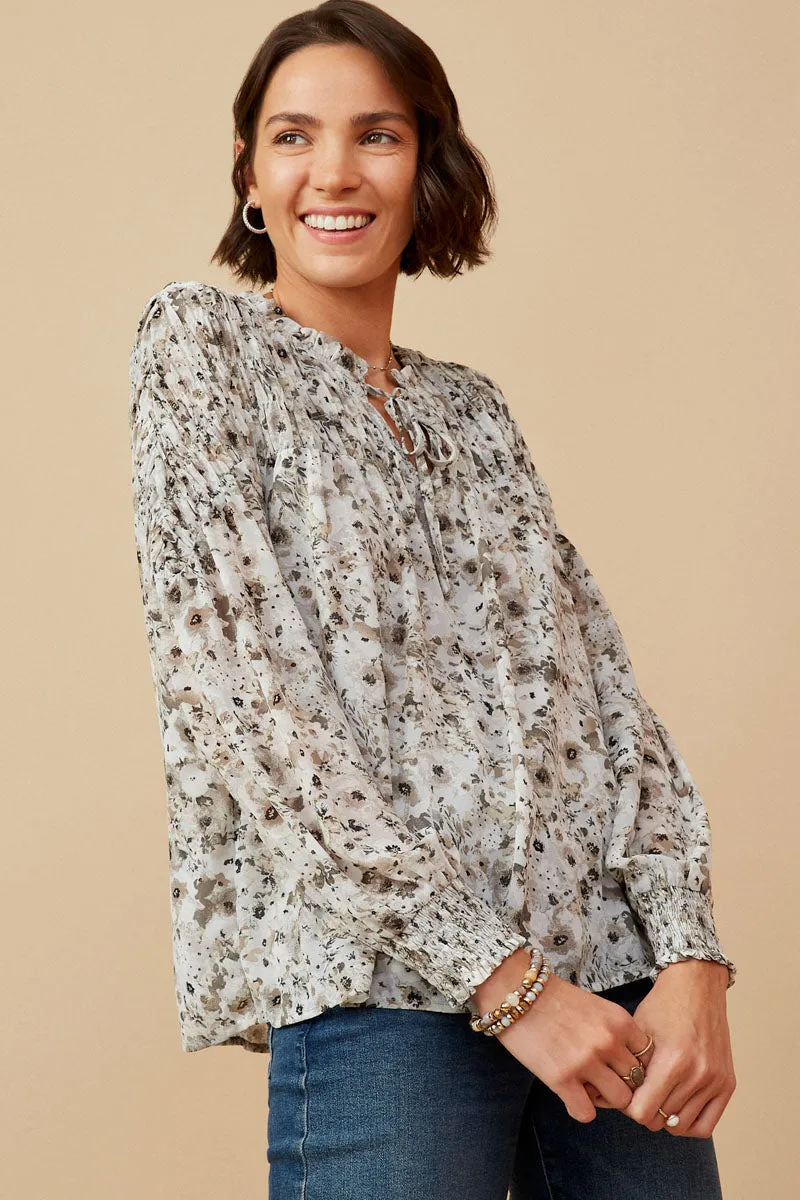 Womens Tie Front Smocked Detail Floral Top sold by Hayden product image thumbnail 4