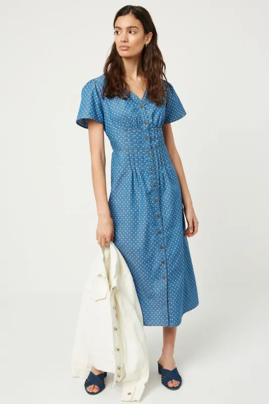 Womens Polka-Dot Button-Down Midi Dress made by Hayden