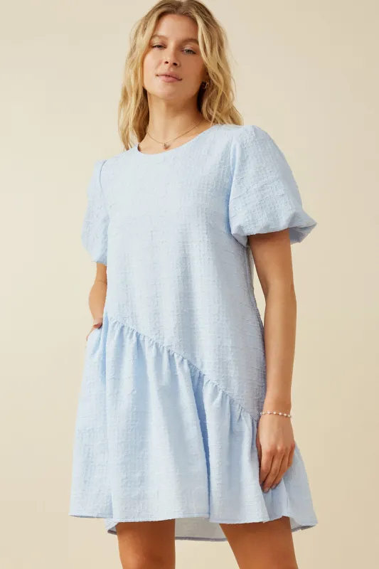 Womens Textured Puff Sleeve Asymmetric Hem Dress sold by Hayden