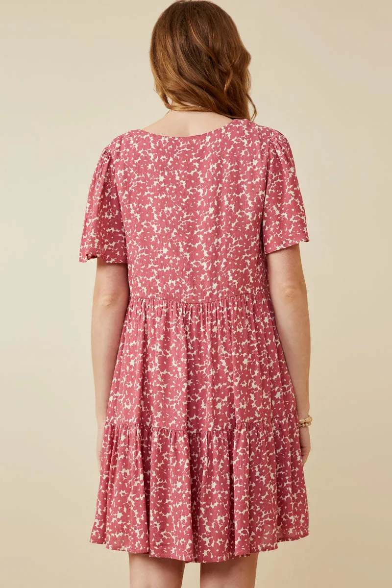 Womens Ditsy Floral Buttoned V Neck Tier Dress sold by Hayden product image thumbnail 4
