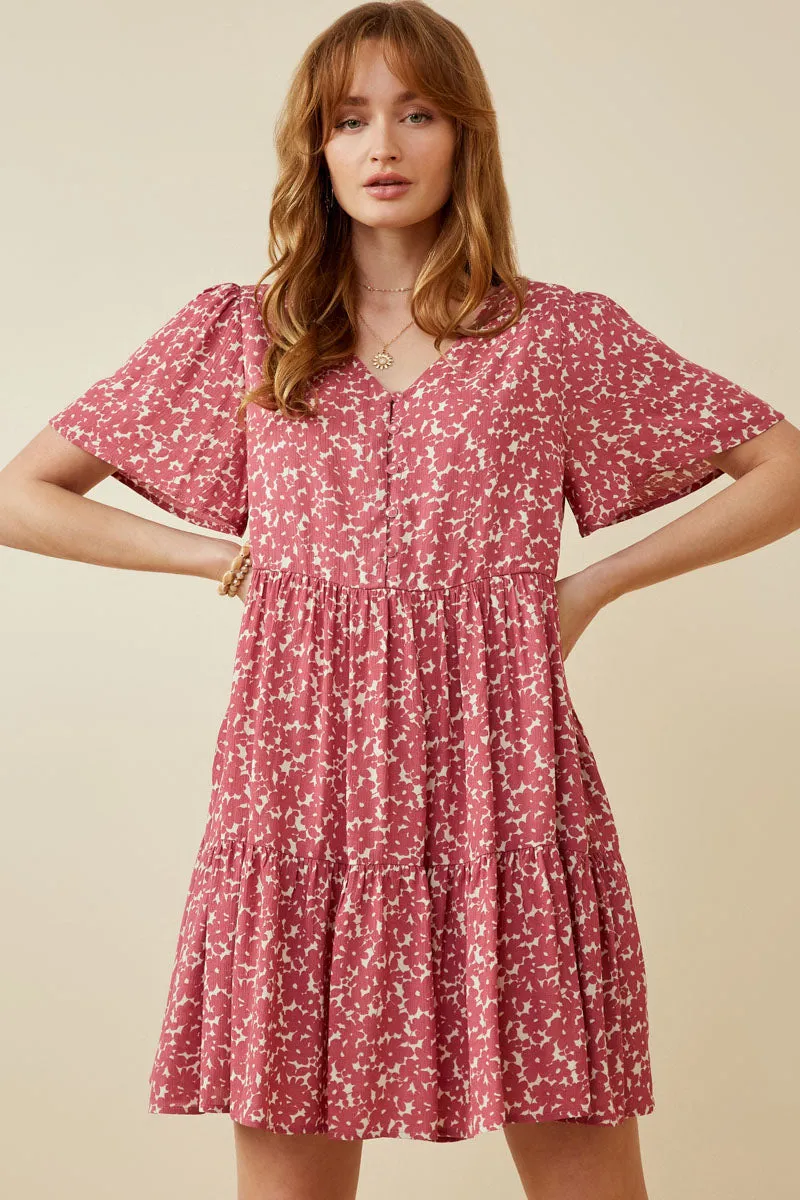 Womens Ditsy Floral Buttoned V Neck Tier Dress sold by Hayden