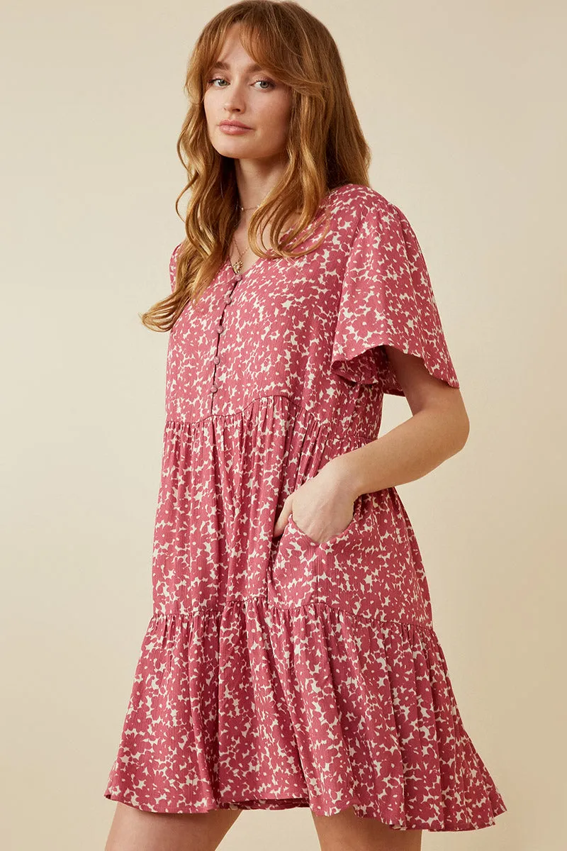 Womens Ditsy Floral Buttoned V Neck Tier Dress sold by Hayden product image thumbnail 5