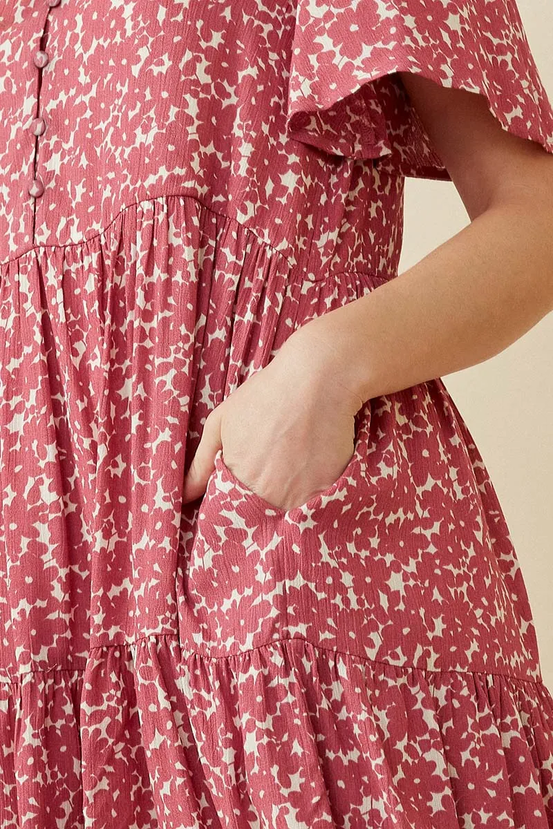 Womens Ditsy Floral Buttoned V Neck Tier Dress sold by Hayden product image thumbnail 3