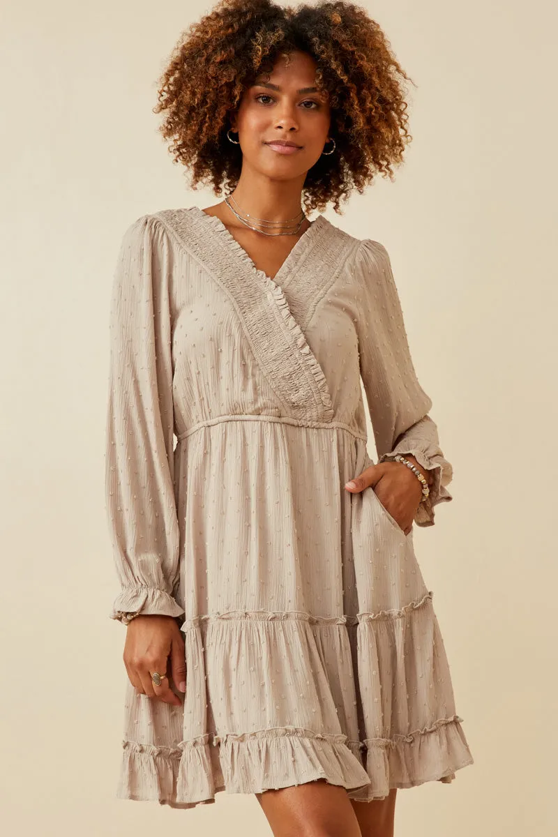 Womens Smocked Surplice Swiss Dot Dress sold by Hayden