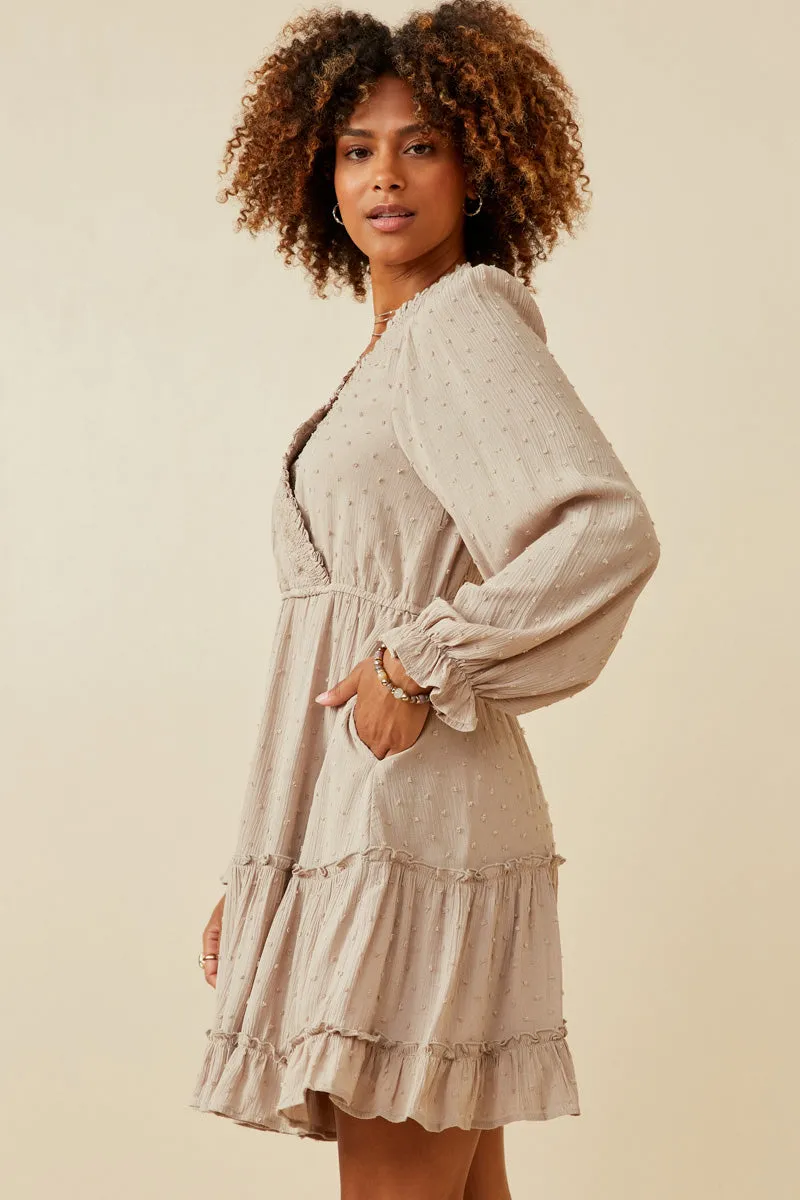 Womens Smocked Surplice Swiss Dot Dress sold by Hayden product image thumbnail 3