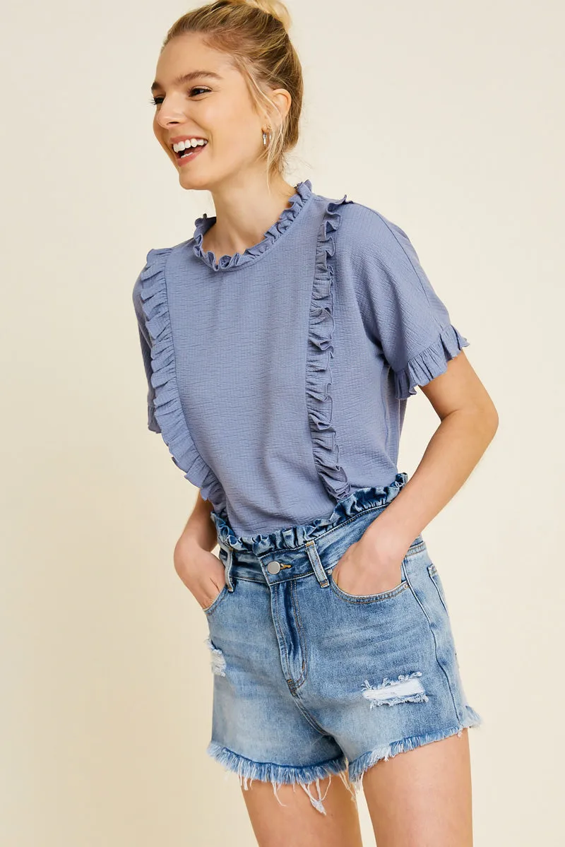 Womens Ruffle Mock Neck Dolman Tee sold by Hayden product image thumbnail 4