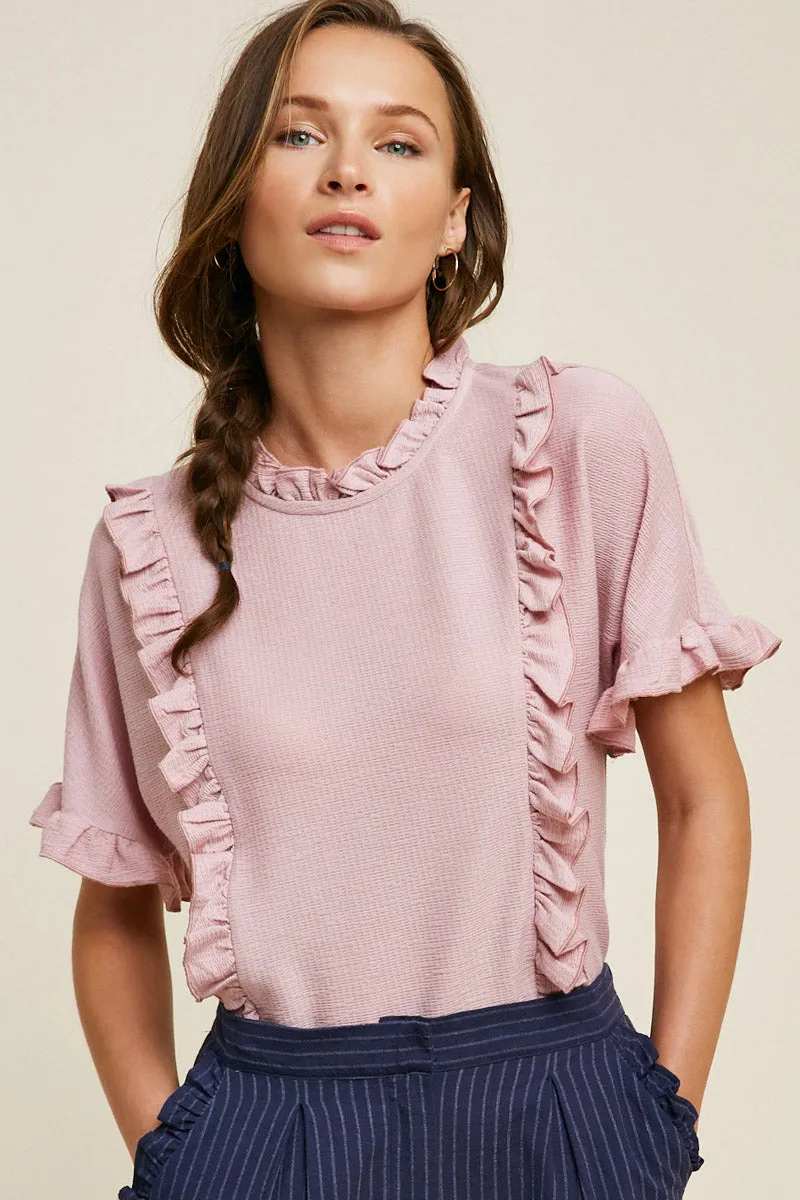 Womens Ruffle Mock Neck Dolman Tee sold by Hayden product image thumbnail 5