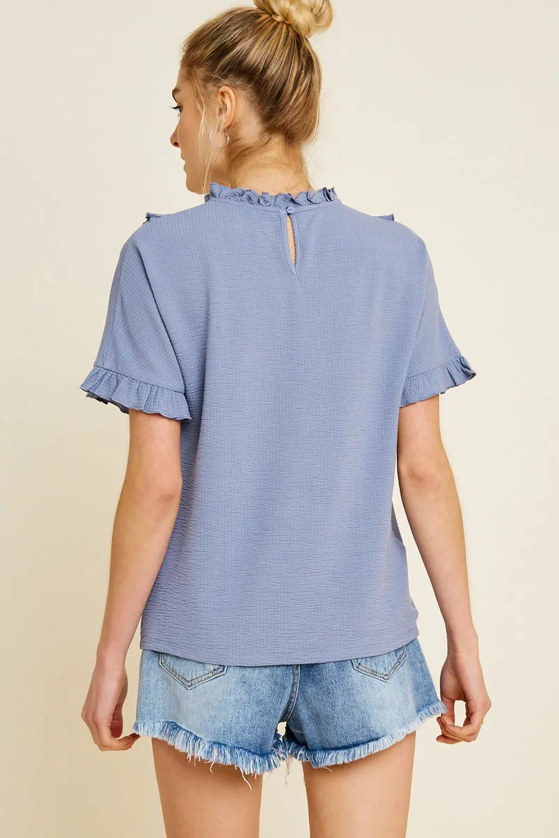 Womens Ruffle Mock Neck Dolman Tee sold by Hayden product image thumbnail 2