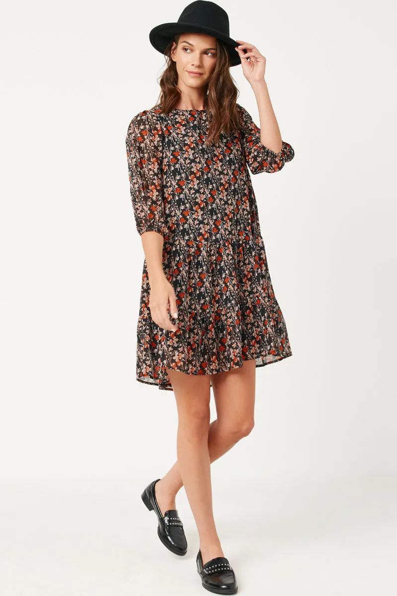 Womens Drop Waist Long Sleeve Botanical Print Chiffon Dress sold by Hayden product image thumbnail 4