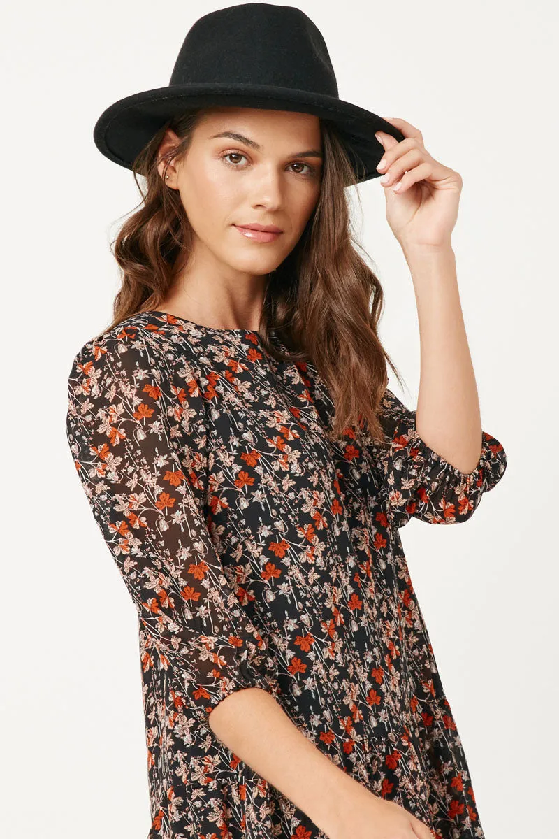 Womens Drop Waist Long Sleeve Botanical Print Chiffon Dress sold by Hayden product image thumbnail 5