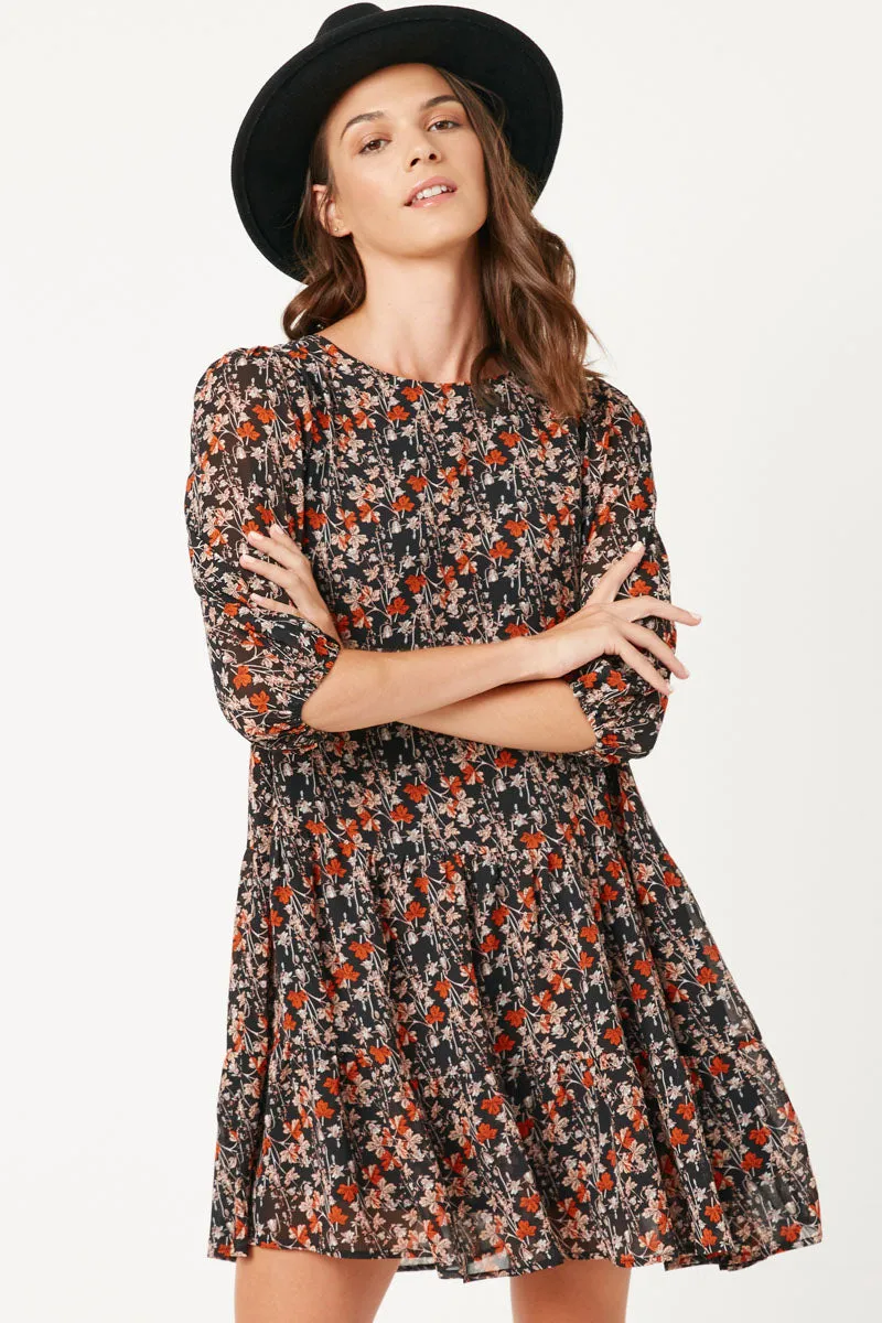 Womens Drop Waist Long Sleeve Botanical Print Chiffon Dress sold by Hayden product image thumbnail 3