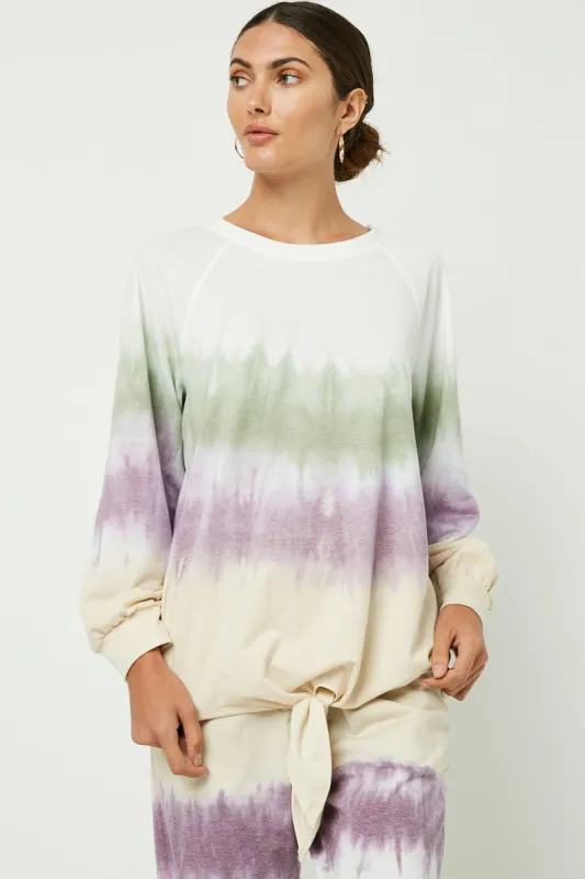 Womens Garment Dyed Multicolor Tie Front Sweatshirt sold by Hayden