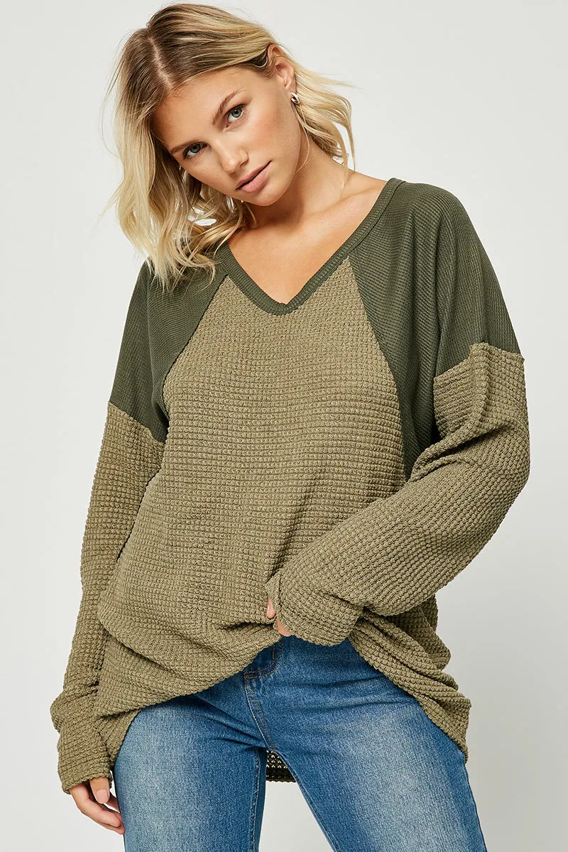 Womens Colorblock Waffle Knit Top sold by Hayden product image thumbnail 3