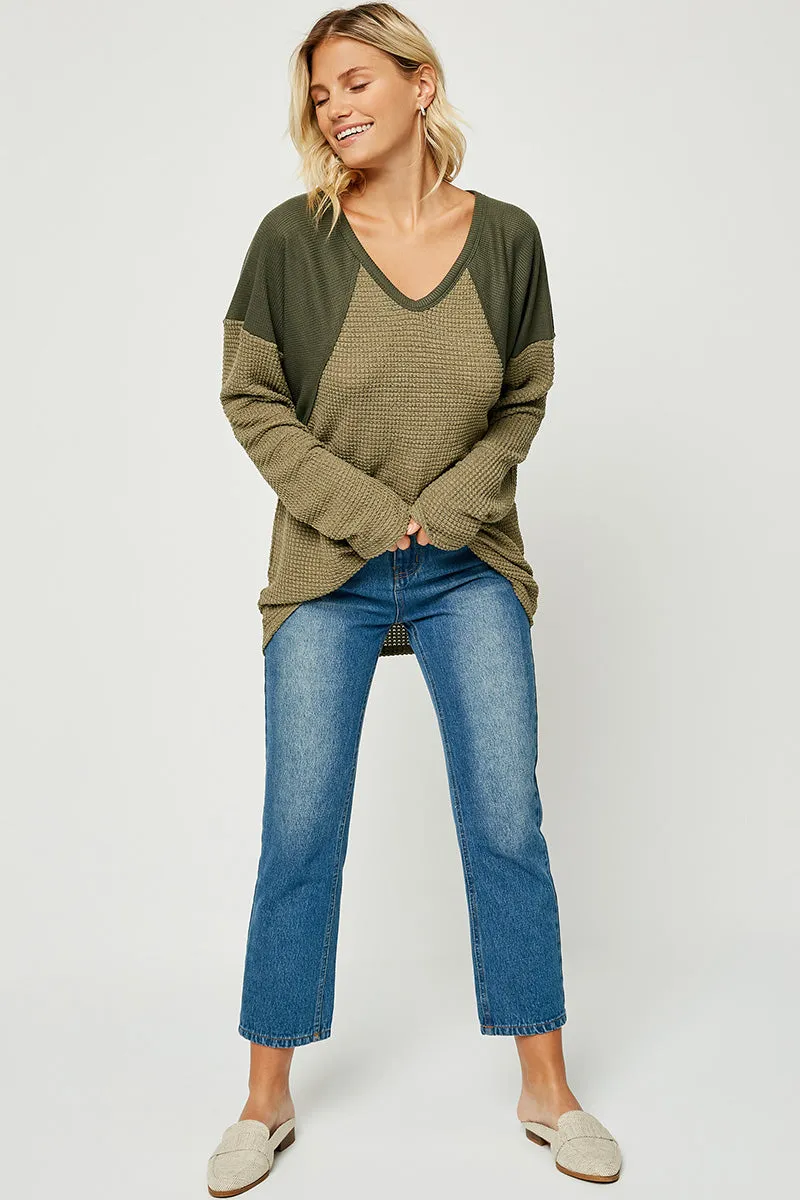 Womens Colorblock Waffle Knit Top sold by Hayden product image thumbnail 2