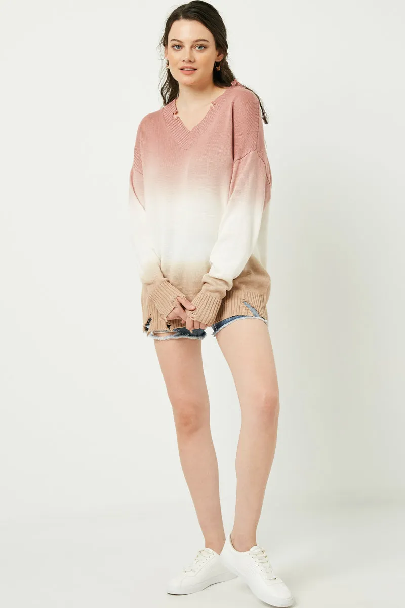 Womens Ombre Dye Distressed V Neck Sweater sold by Hayden product image thumbnail 4