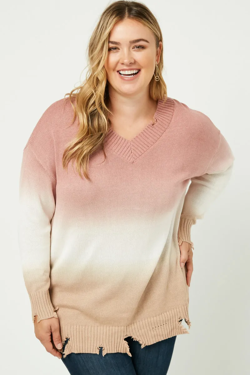 Womens Ombre Dye Distressed V Neck Sweater sold by Hayden product image thumbnail 2