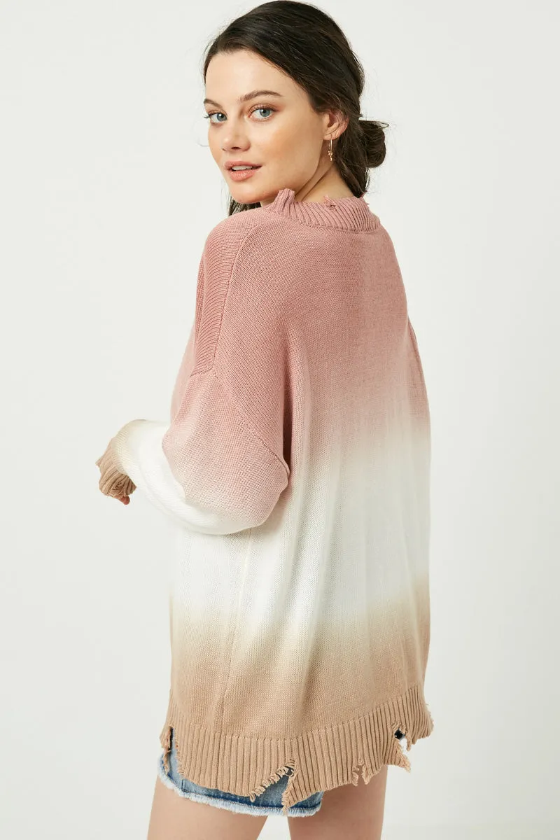 Womens Ombre Dye Distressed V Neck Sweater sold by Hayden product image thumbnail 3