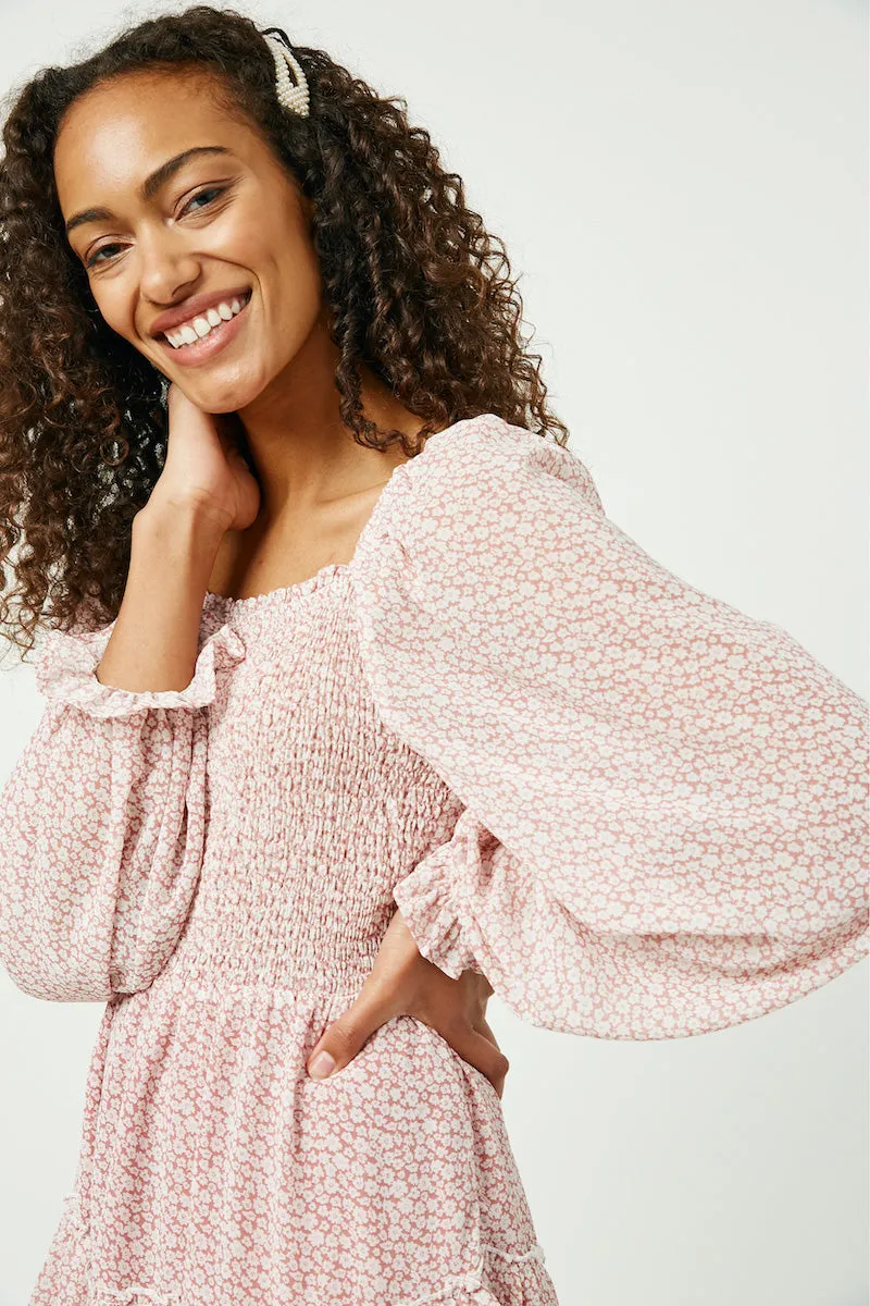 Womens Smocked Square Neck Floral Mini Dress sold by Hayden product image thumbnail 3