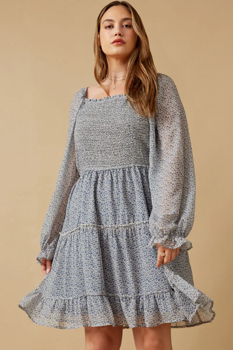 Womens Smocked Square Neck Floral Mini Dress sold by Hayden product image thumbnail 2