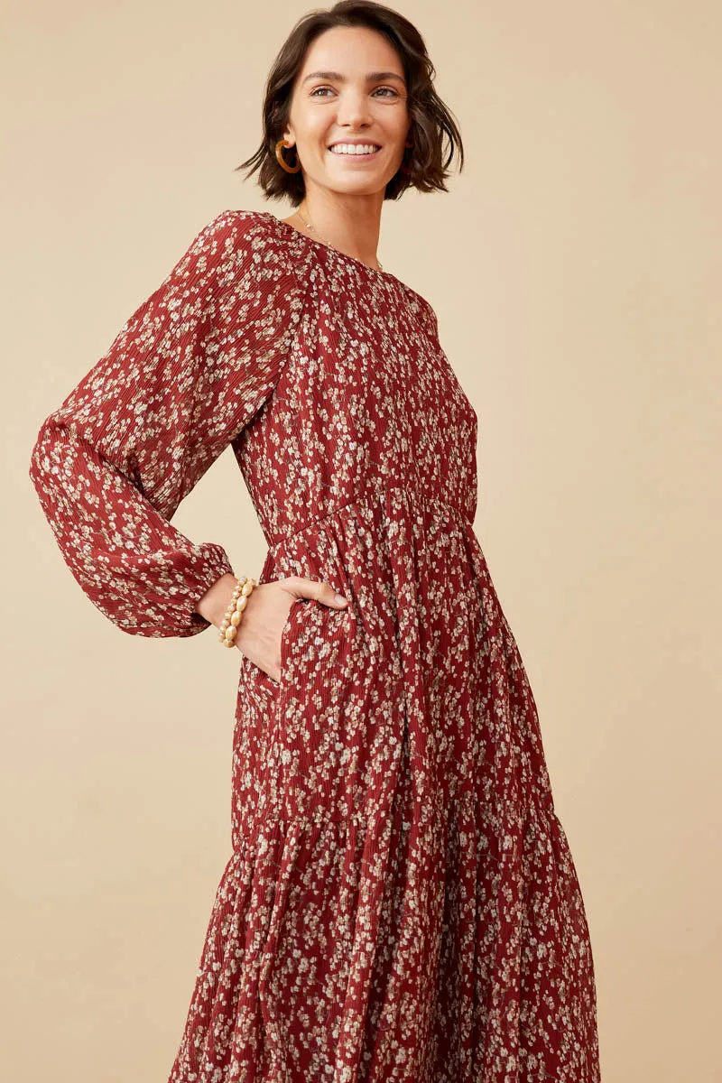 Womens Textured Floral Long Sleeve Tiered Dress sold by Hayden product image thumbnail 3