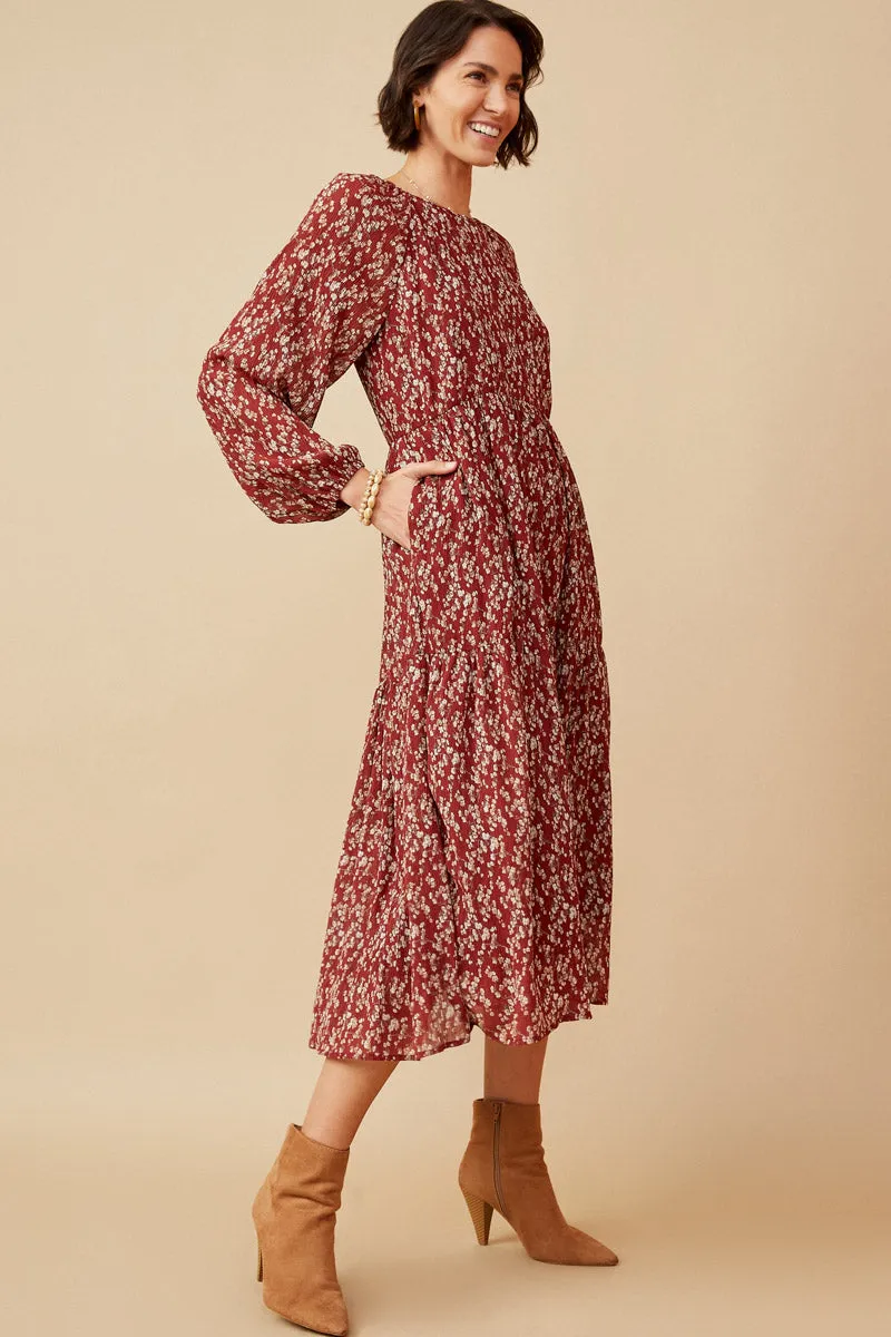 Womens Textured Floral Long Sleeve Tiered Dress sold by Hayden product image thumbnail 4