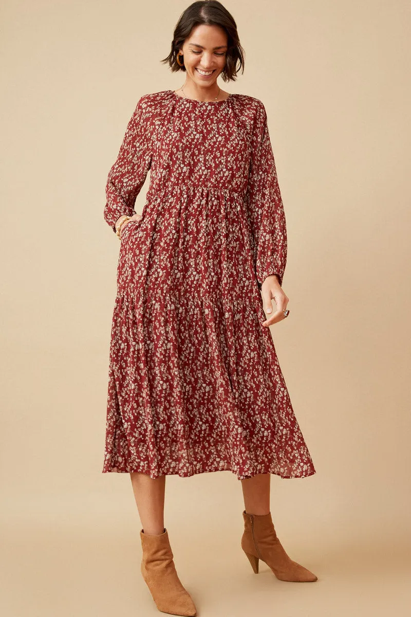 Womens Textured Floral Long Sleeve Tiered Dress sold by Hayden