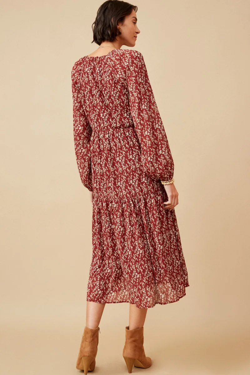 Womens Textured Floral Long Sleeve Tiered Dress sold by Hayden product image thumbnail 5